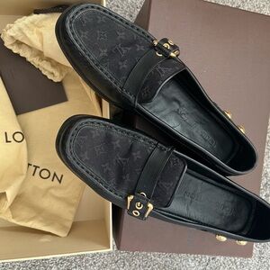 Louis Vuitton Black Loafers with Gold Details